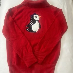 NWOT Gymboree red turtleneck sweater with embroidered penguin with bow